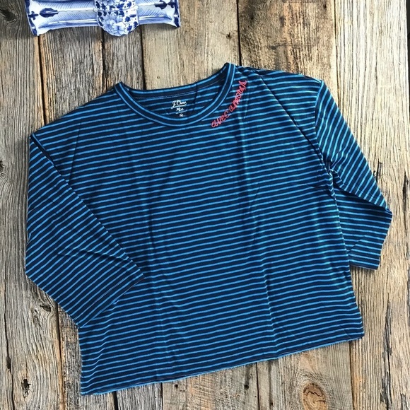 J. Crew Blue Stripe Avec Amour Boxy Tee Size Medium - Picture 4 of 9